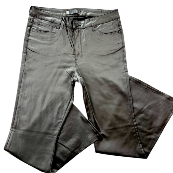 Kut From The Kloth Retro Black Shiny Matte Highrise Flare Faux Leather Pant (12) - Picture 2 of 16
